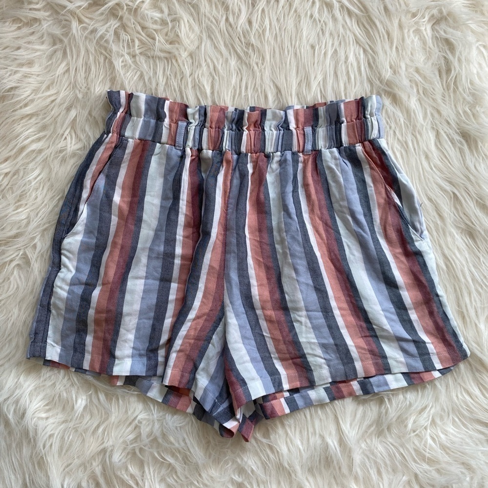 Hollister Paperbag Shorts Women Medium Striped Boho Beach Lightweight Pockets